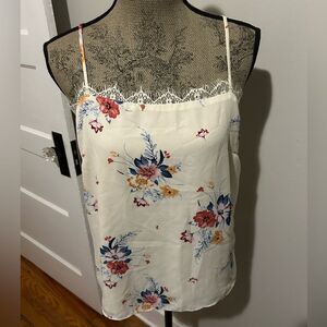 Socialite White Floral Flouncy lace Lined Square Neck Camisole Tank Top
